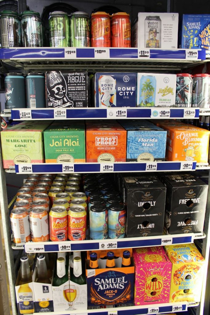 craft beers on a store shelf
